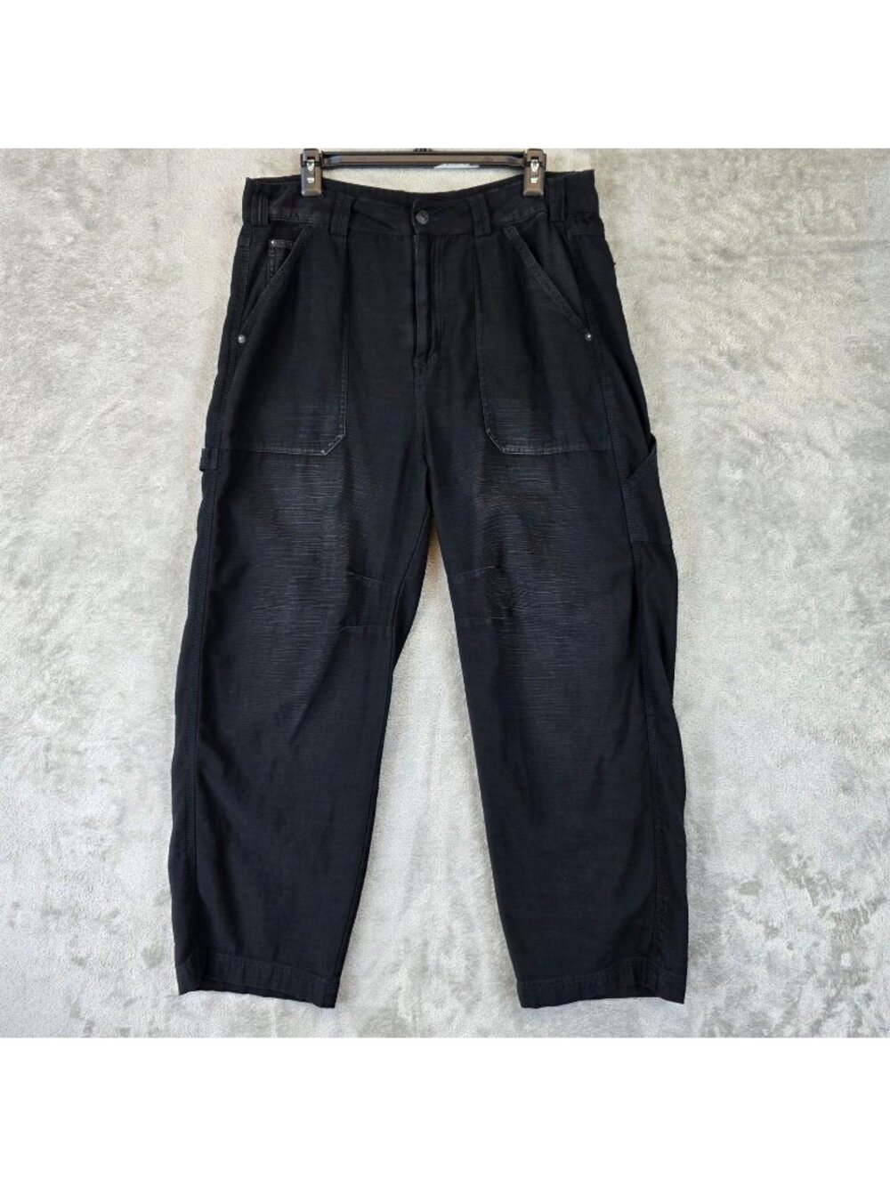 Free People Cargo Pants Womens 12 Black Cotton Twill Tapered Leg Crop Pockets